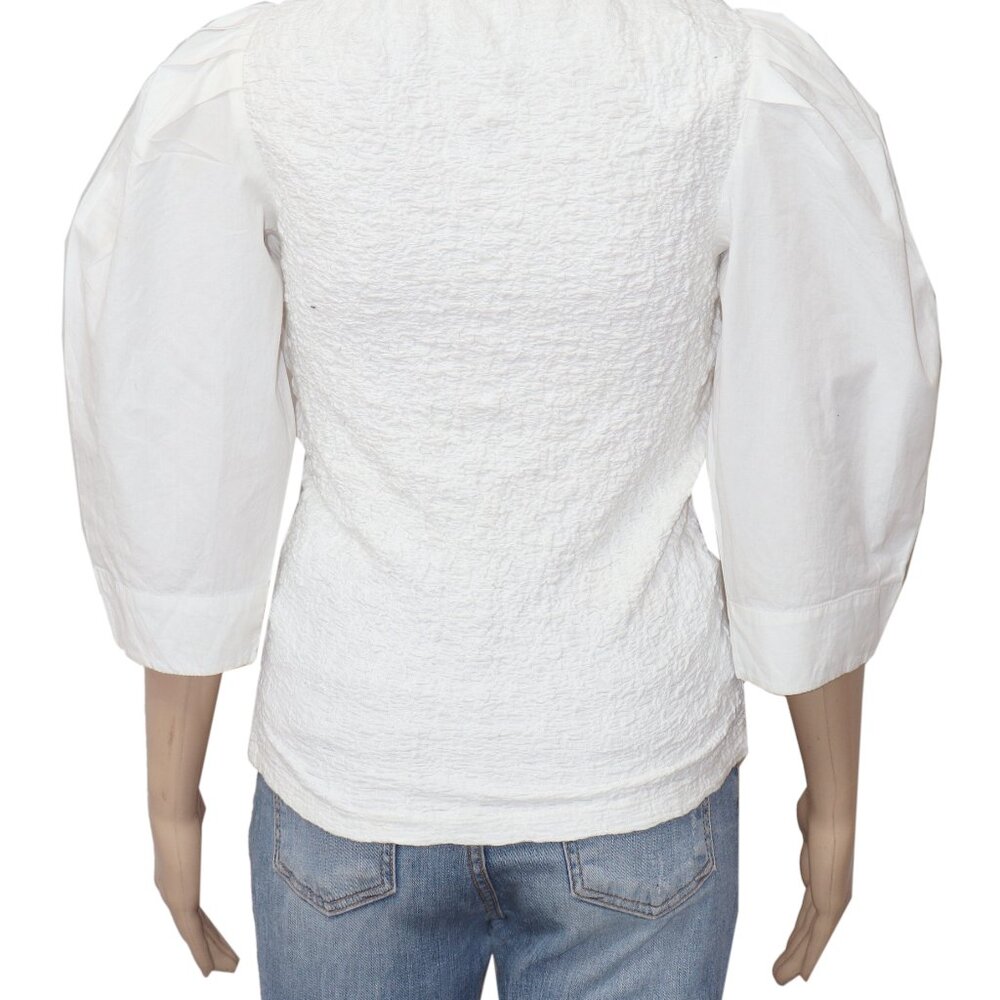 By Anthropologie Smocked Cardigan Top White Buttondown Blouse S - Picture 7 of 8